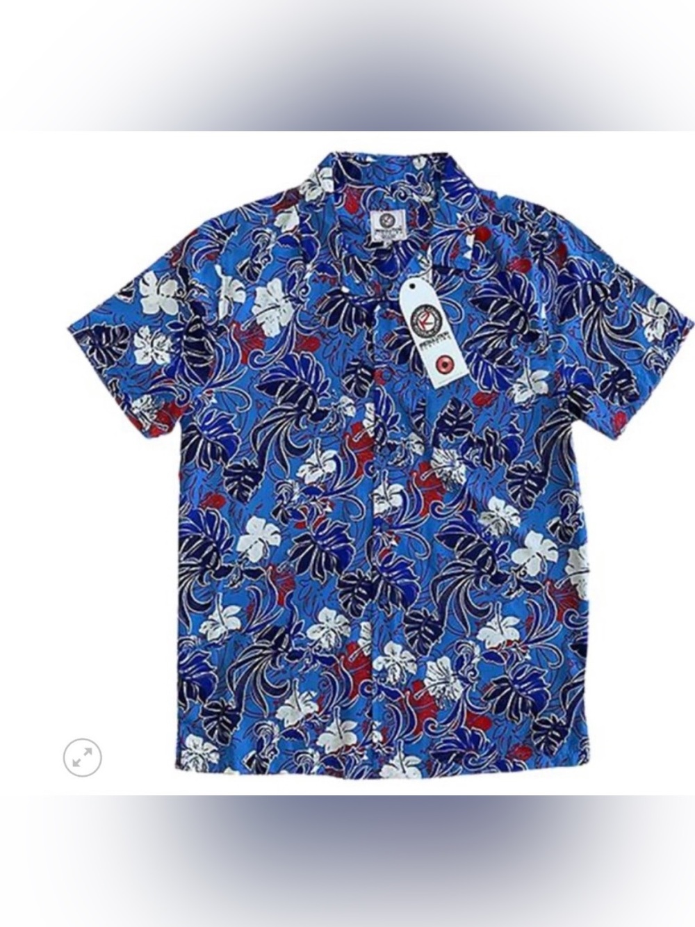 Hawaiian Floral Blue Button Down Shirt/Medium